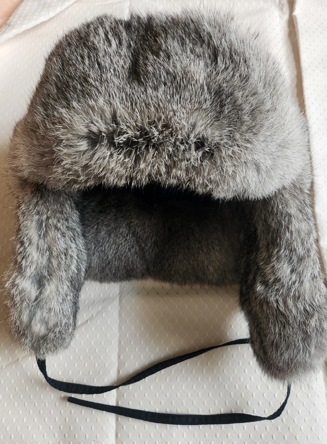 Black Trapper Hat with featuring gray rabbit fur trim - photo 2