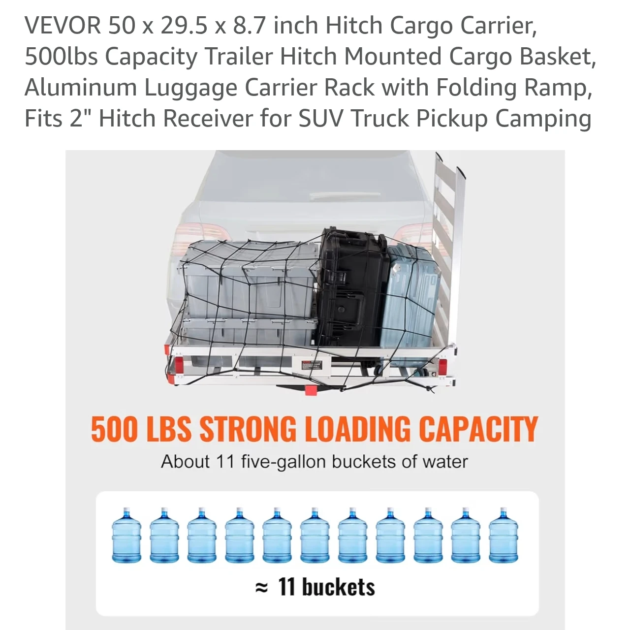 VEVOR 50" Hitch Cargo Carrier with Folding Ramp - photo 3