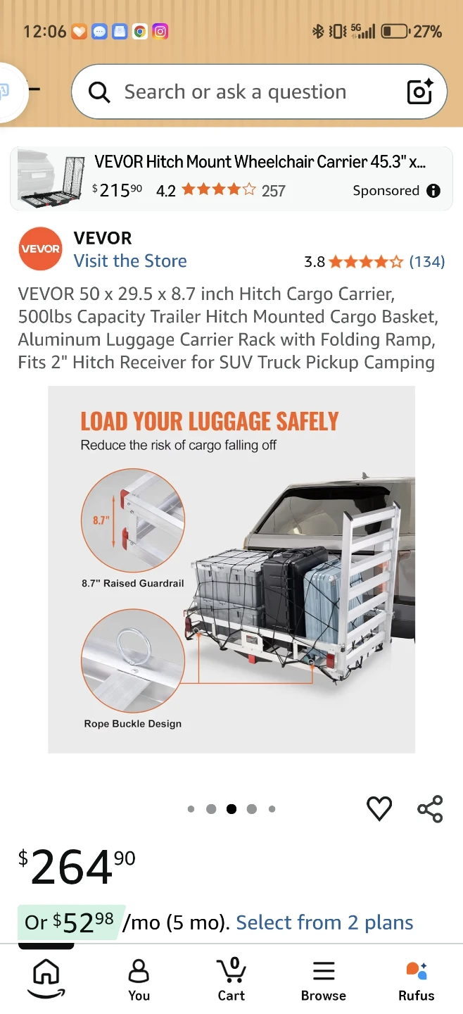 VEVOR 50" Hitch Cargo Carrier with Folding Ramp - photo 5