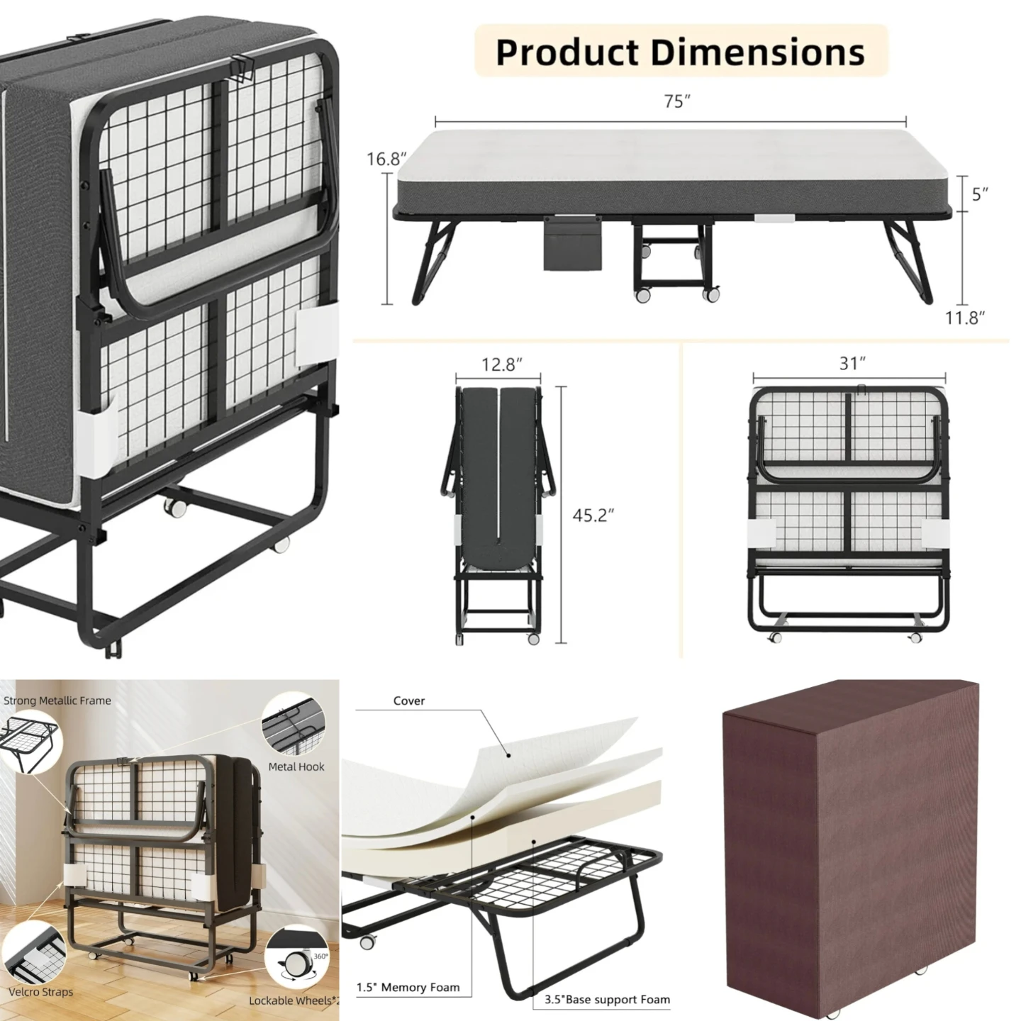 Folding Bed with Memory Foam Mattress