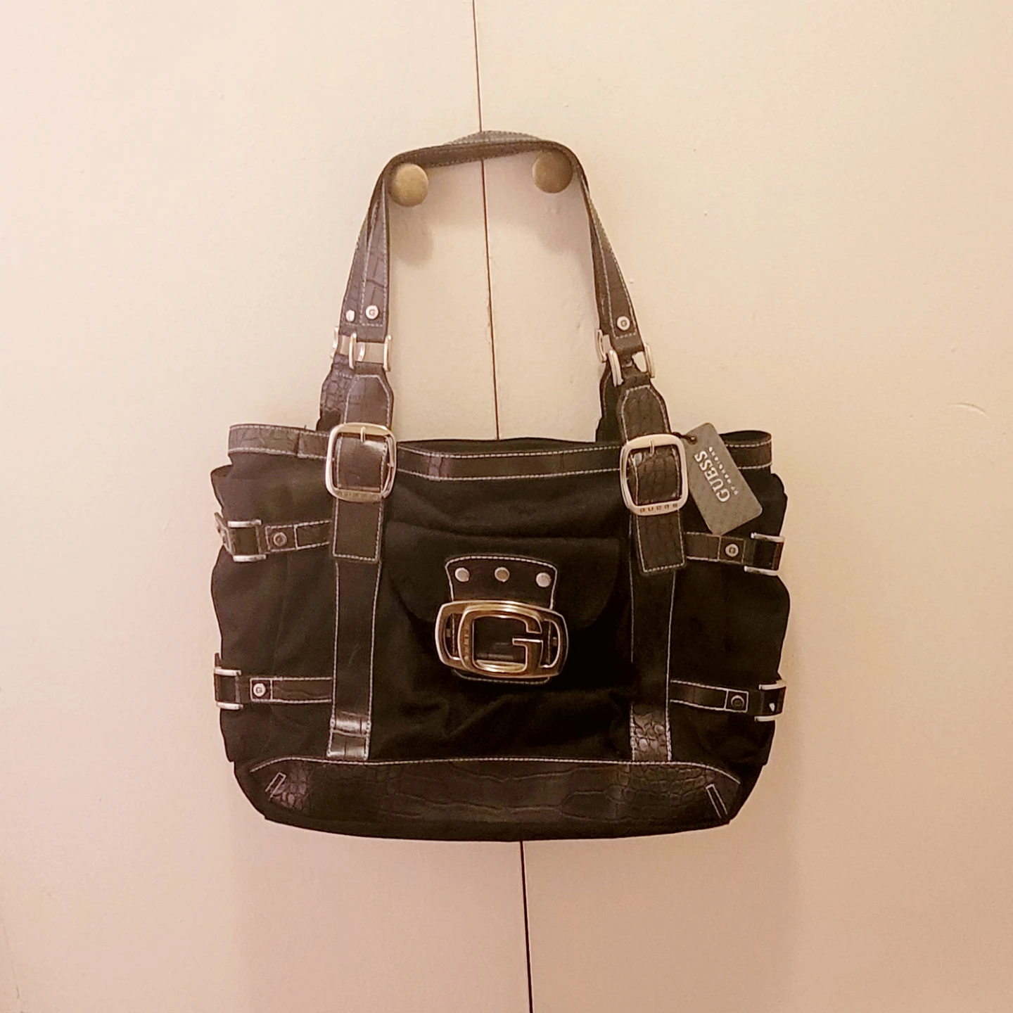 NWT Vintage Y2K Guess Black Monogram Shoulder Bag