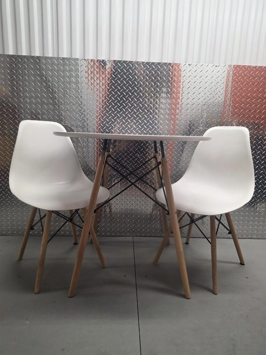 Mid-Century Round Table & 2 Chair Set - White/Wood