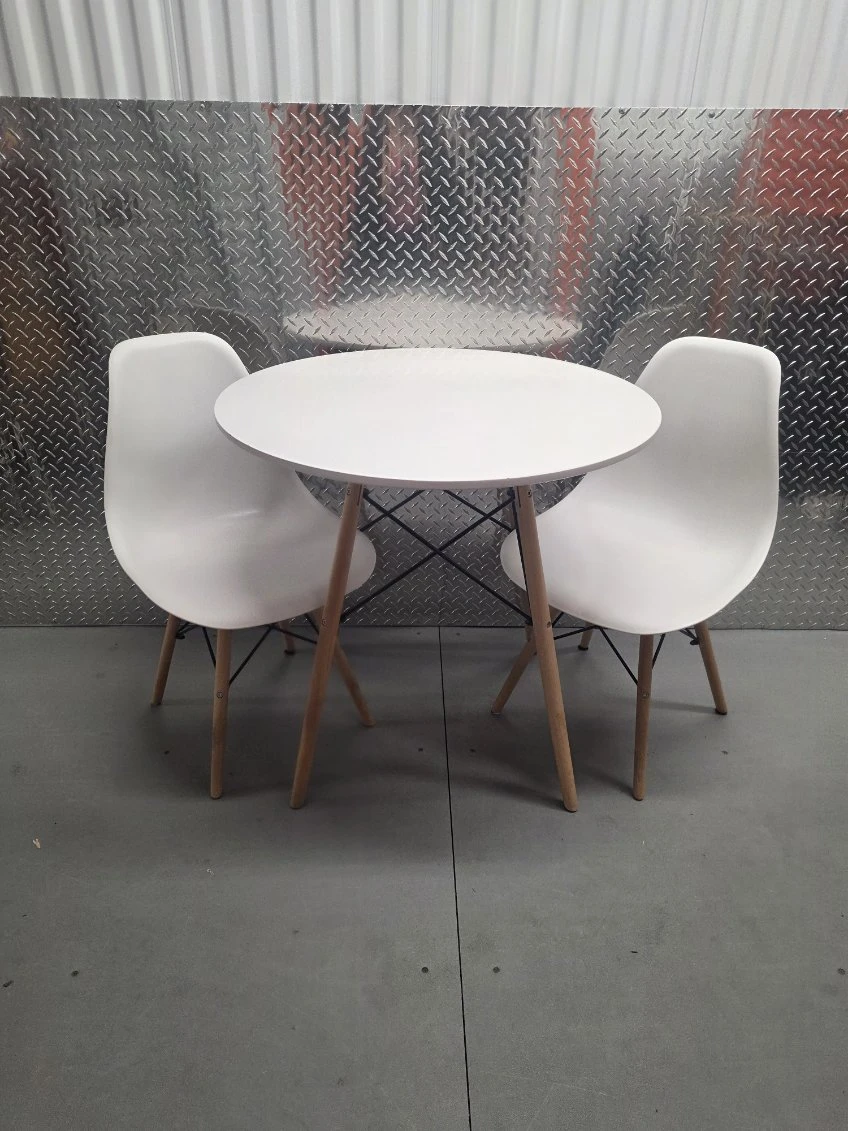 Mid-Century Round Table & 2 Chair Set - White/Wood - photo 2