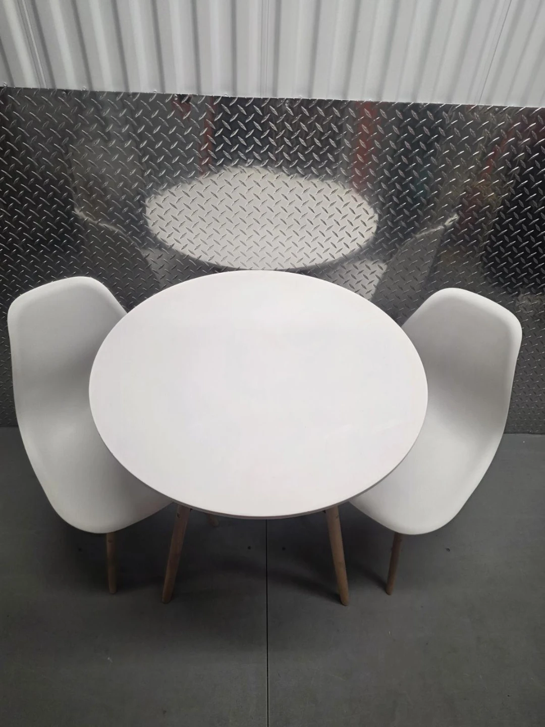 Mid-Century Round Table & 2 Chair Set - White/Wood - photo 3