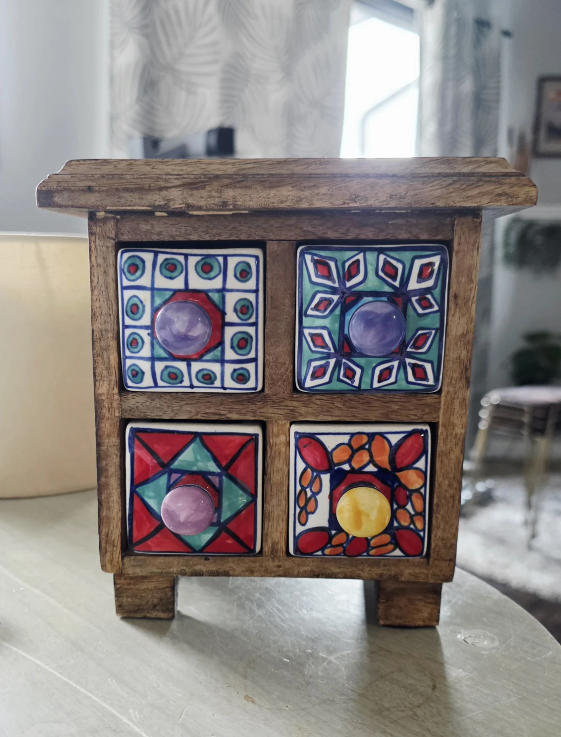 Wooden 4-Drawer Organizer with Ceramic drawers