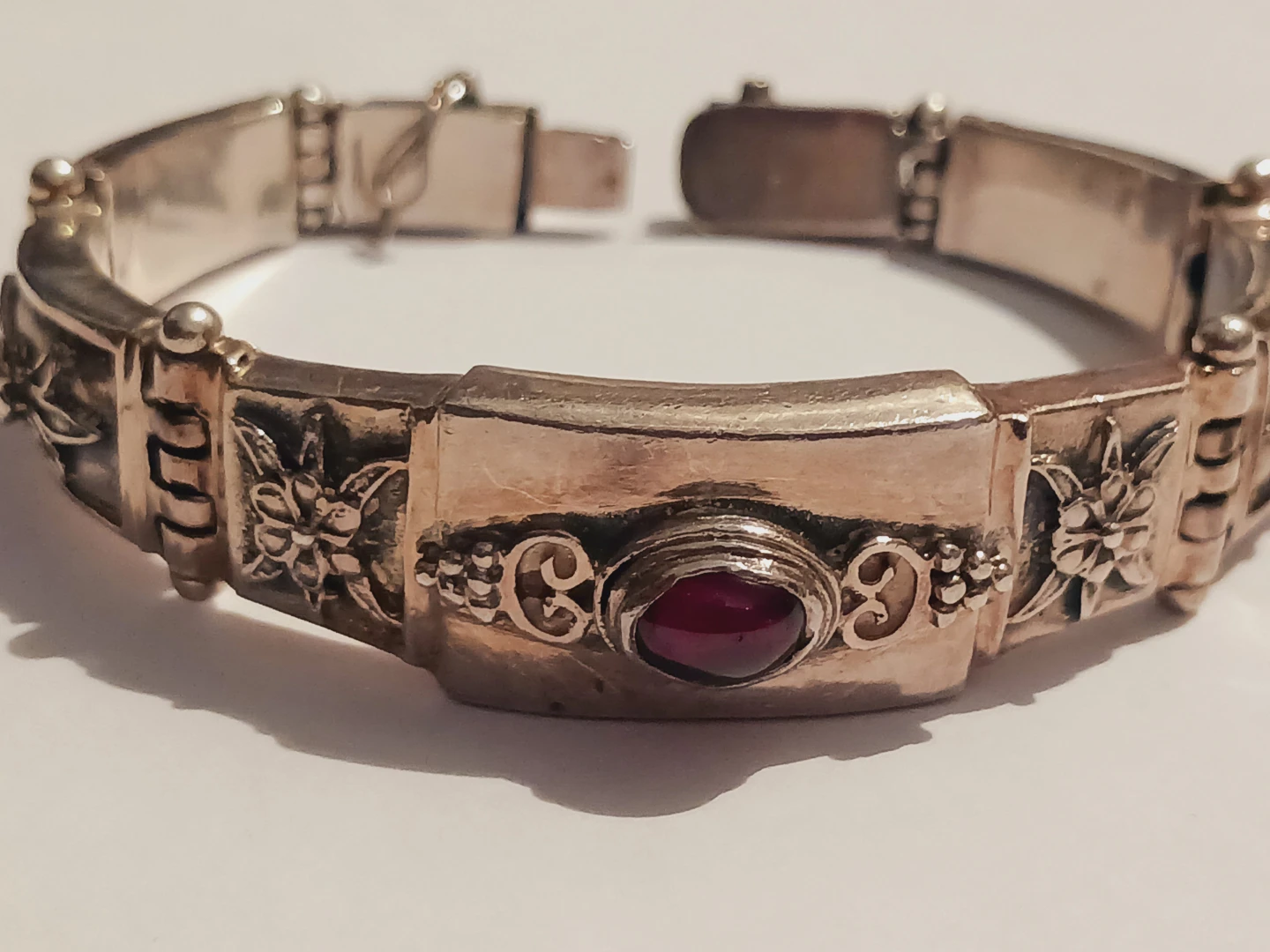 Byzantine Sterling Silver 925 Filigree Garnet Gemstone Bracelet - photo 4