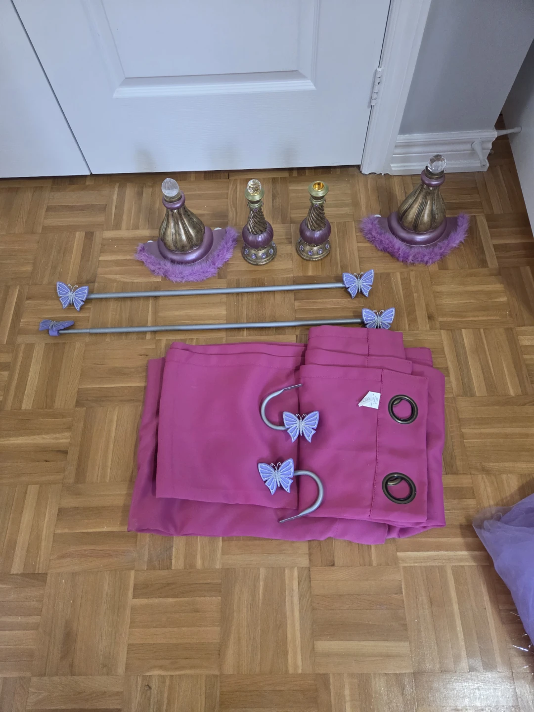 Pink Butterfly Curtains and Finials Set - photo 3