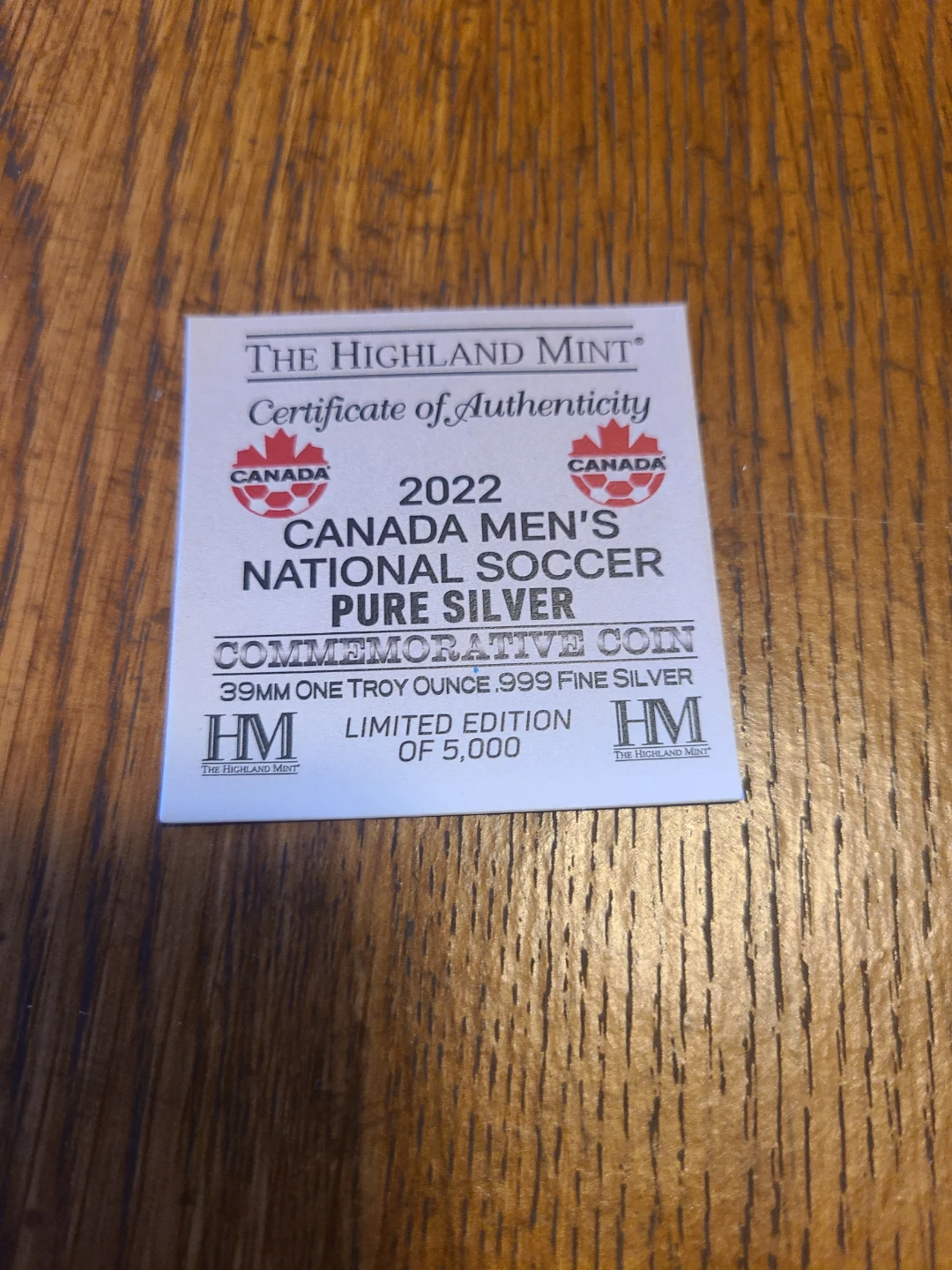 2022 Canada Men's National Soccer Pure Silver Coin - photo 4