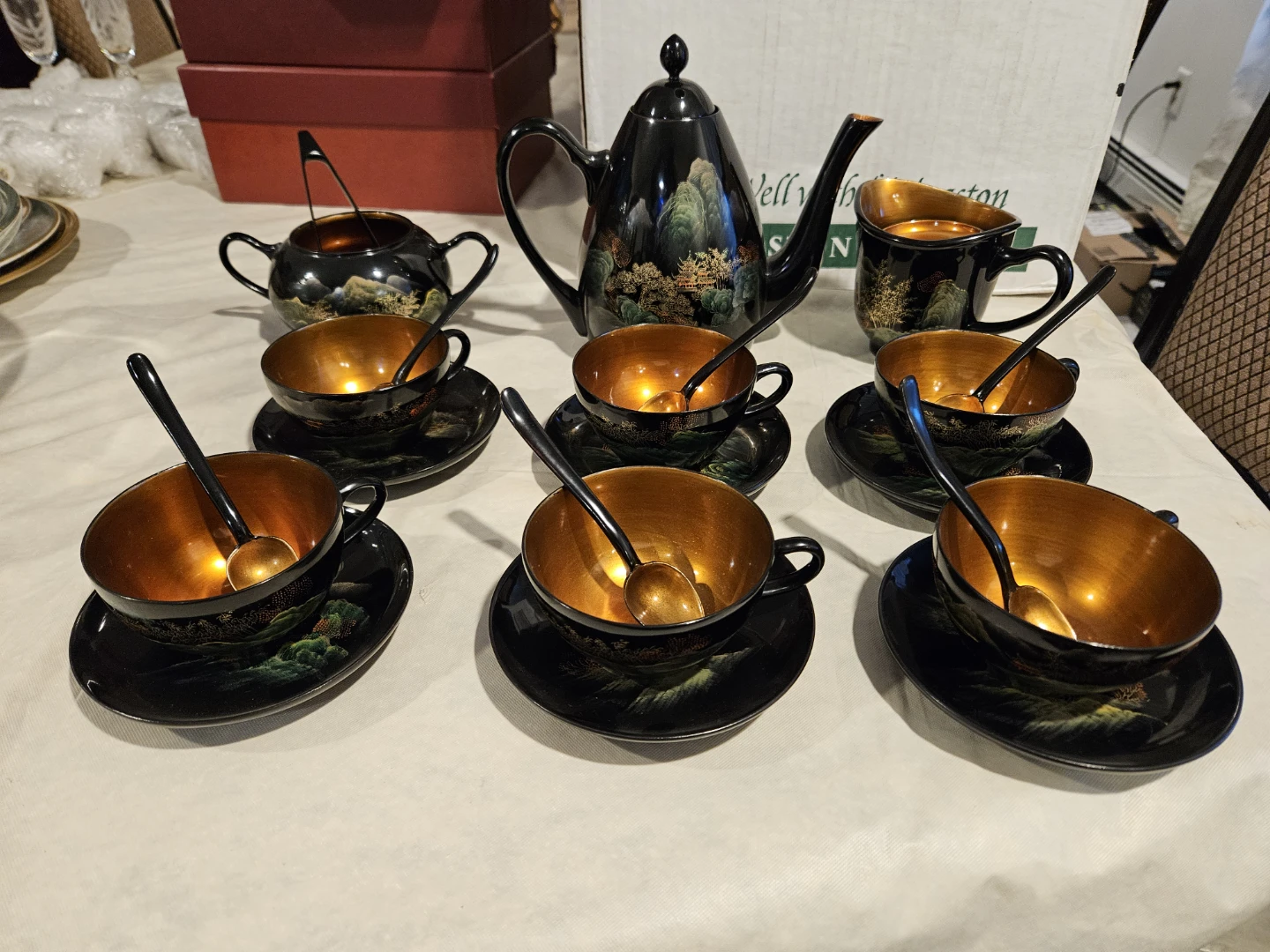 Vintage Black & Gold Tea Set with Everything You Need!