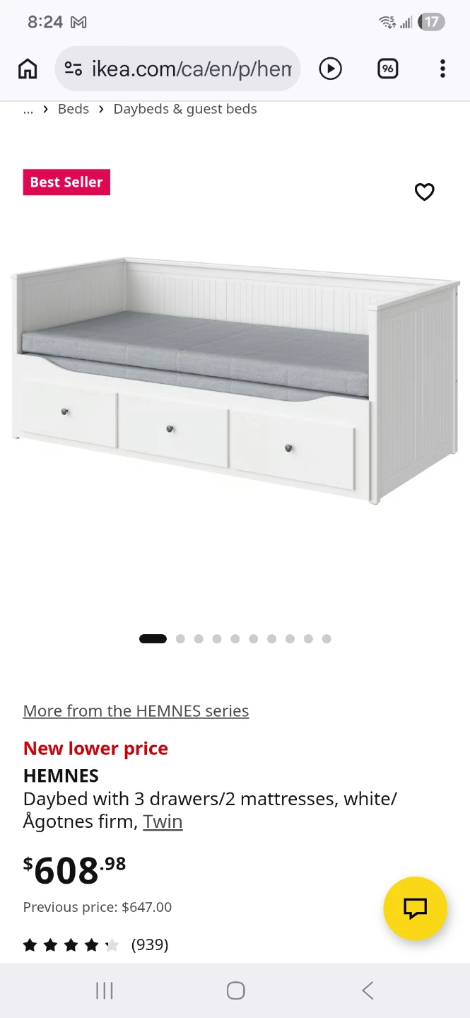 IKEA HEMNES Daybed with 3 Drawers (White)