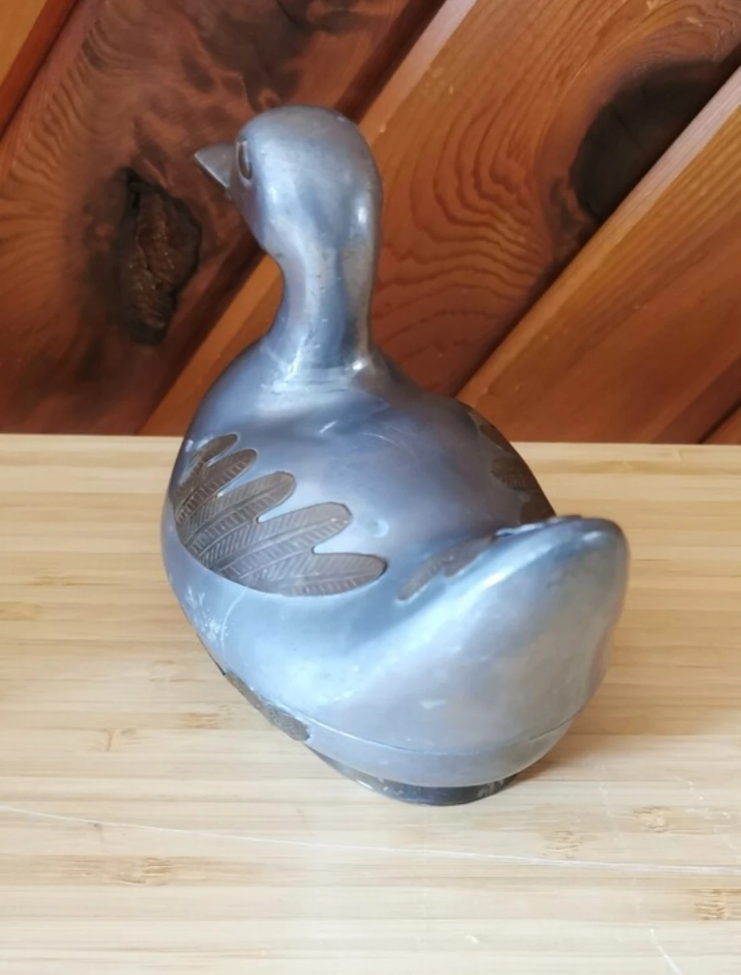 Vintage Pewter & Brass Duck Trinket Box Ornate Lidded Dish - photo 4