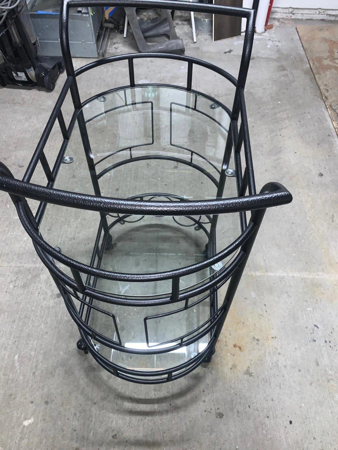 Black Metal Bar Cart with Glass Shelves - photo 2