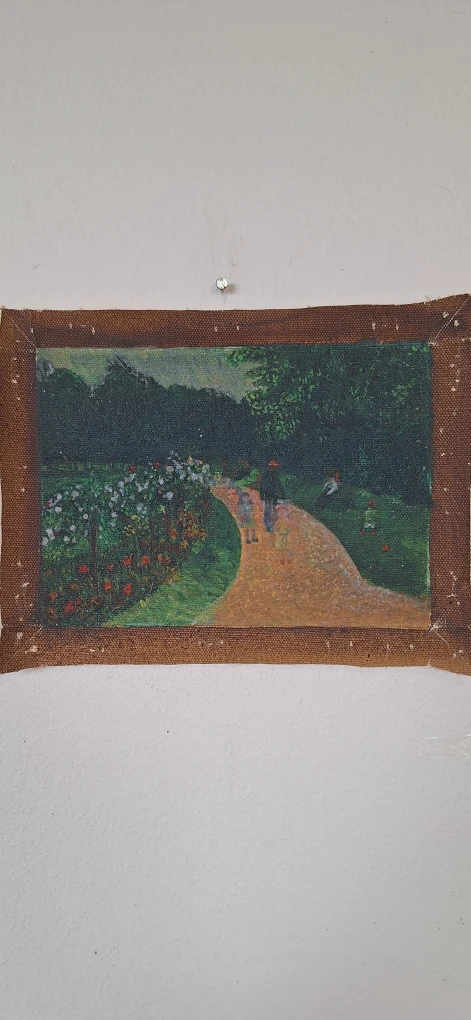 Small Landscape Painting Of A Family On A Garden Path