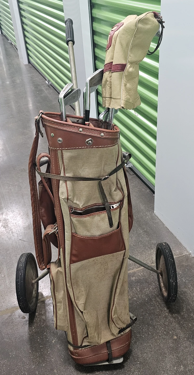 Vintage Regano Golf Clubs and Cart Set
