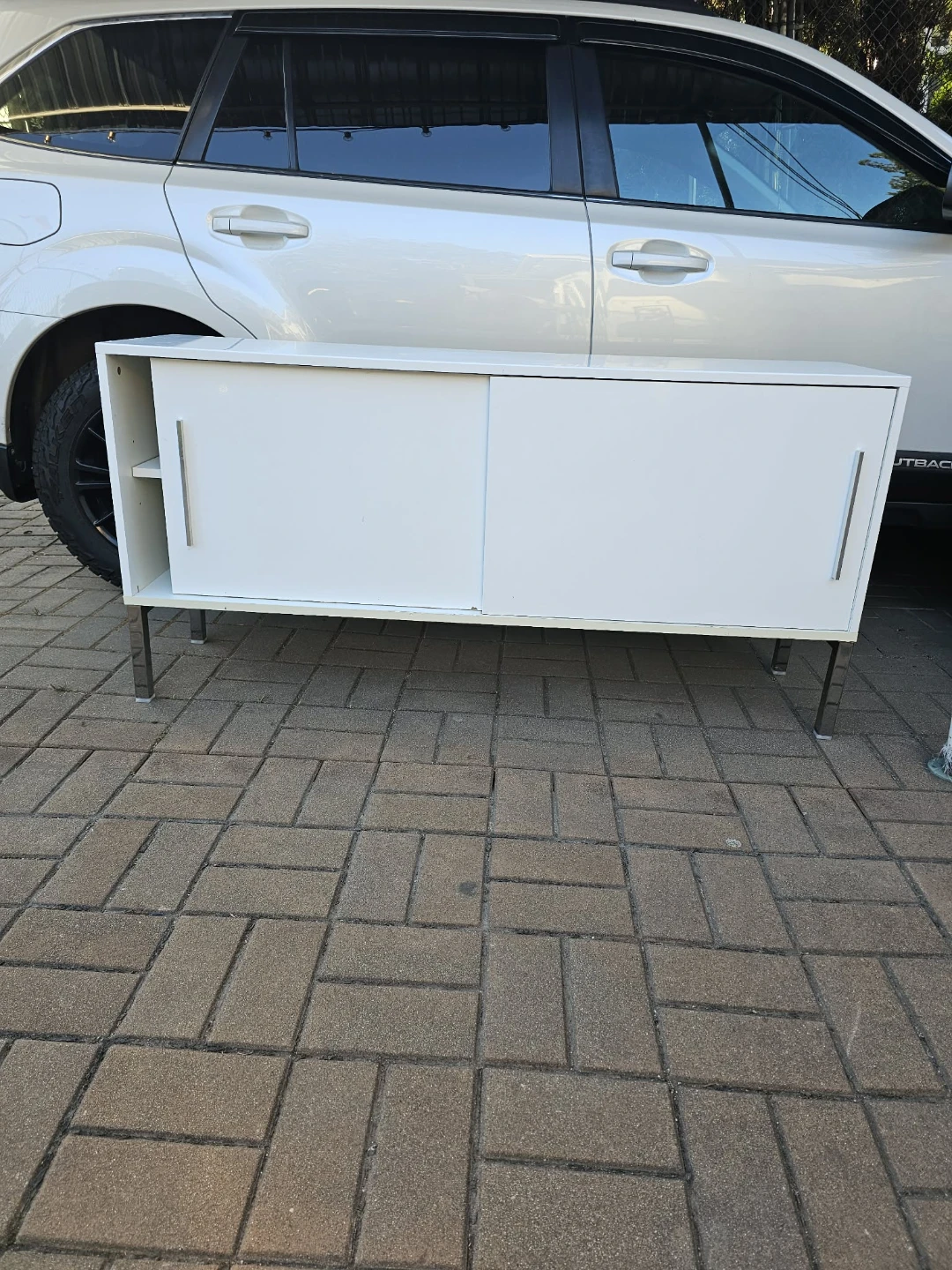 White Sideboard with Sliding Door and Shelving - photo 4