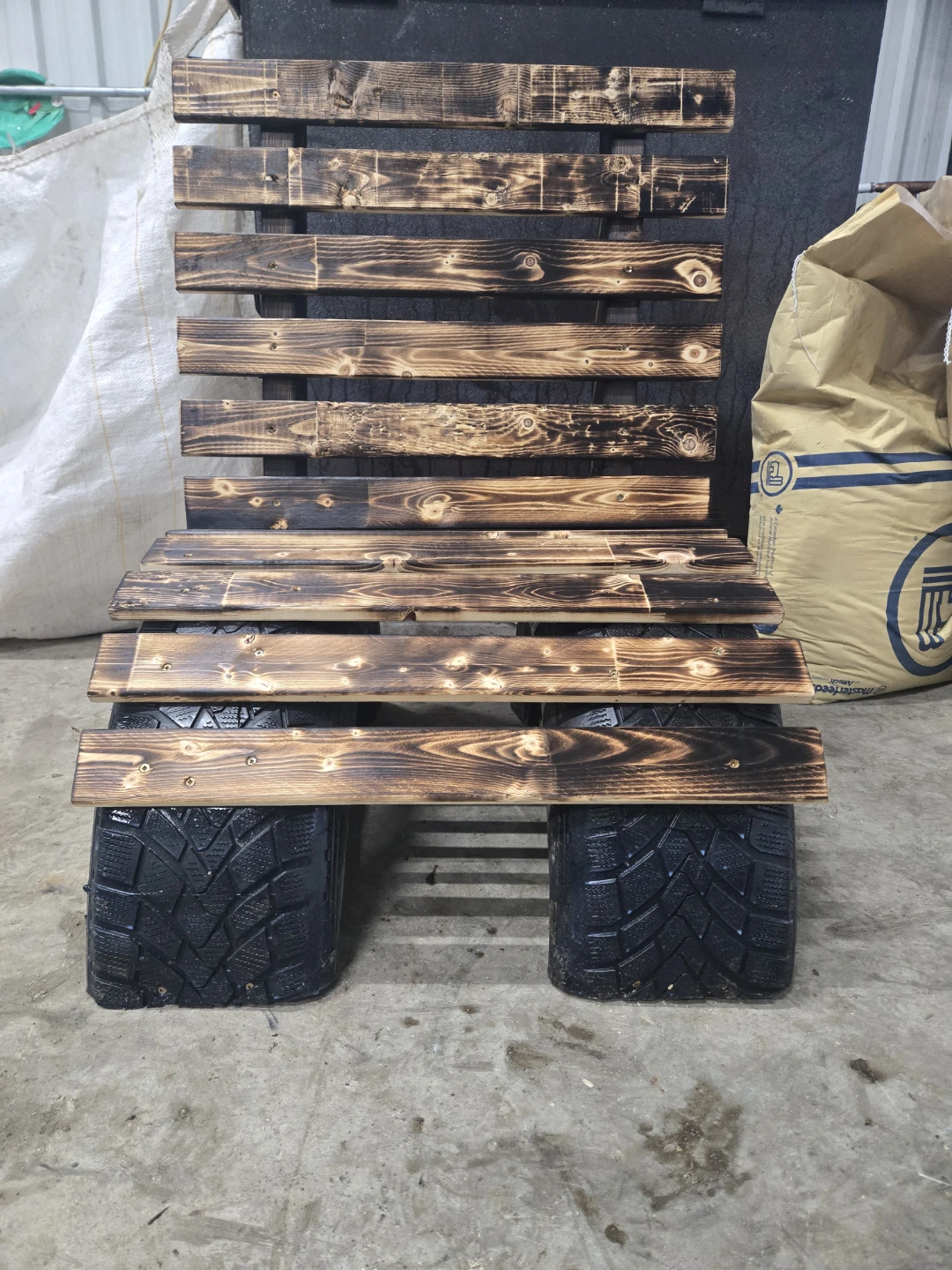 Wooden Pallet Bench with Tire Legs - photo 3