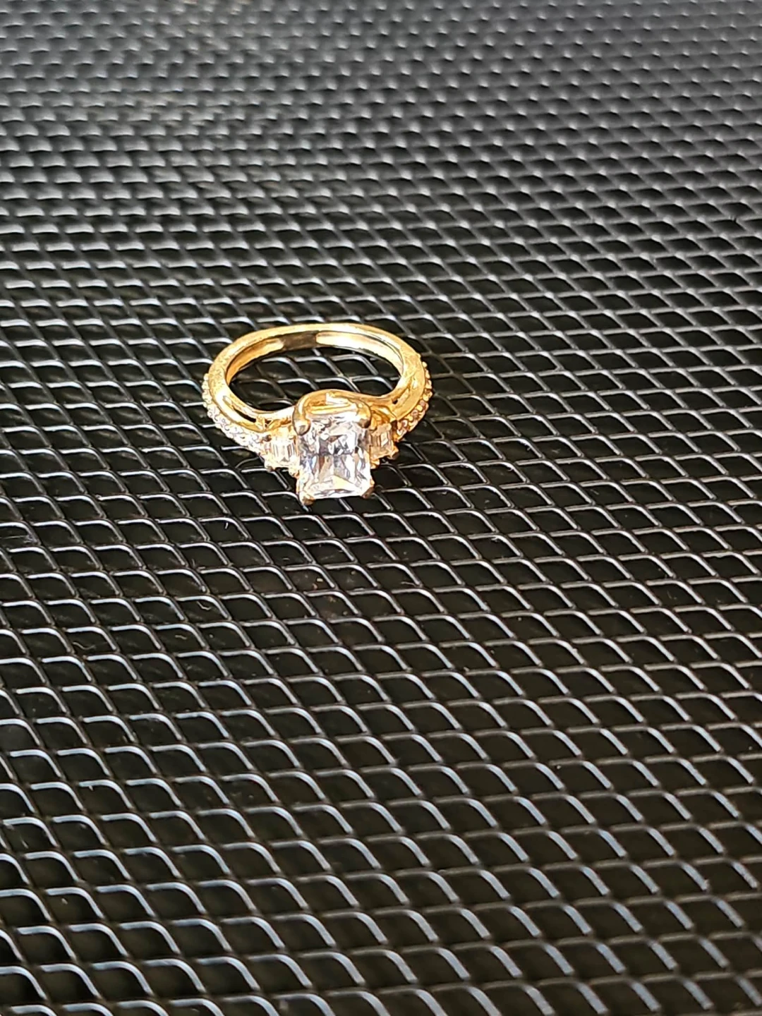 Gold-tone Ring with Princess-Cut Stone