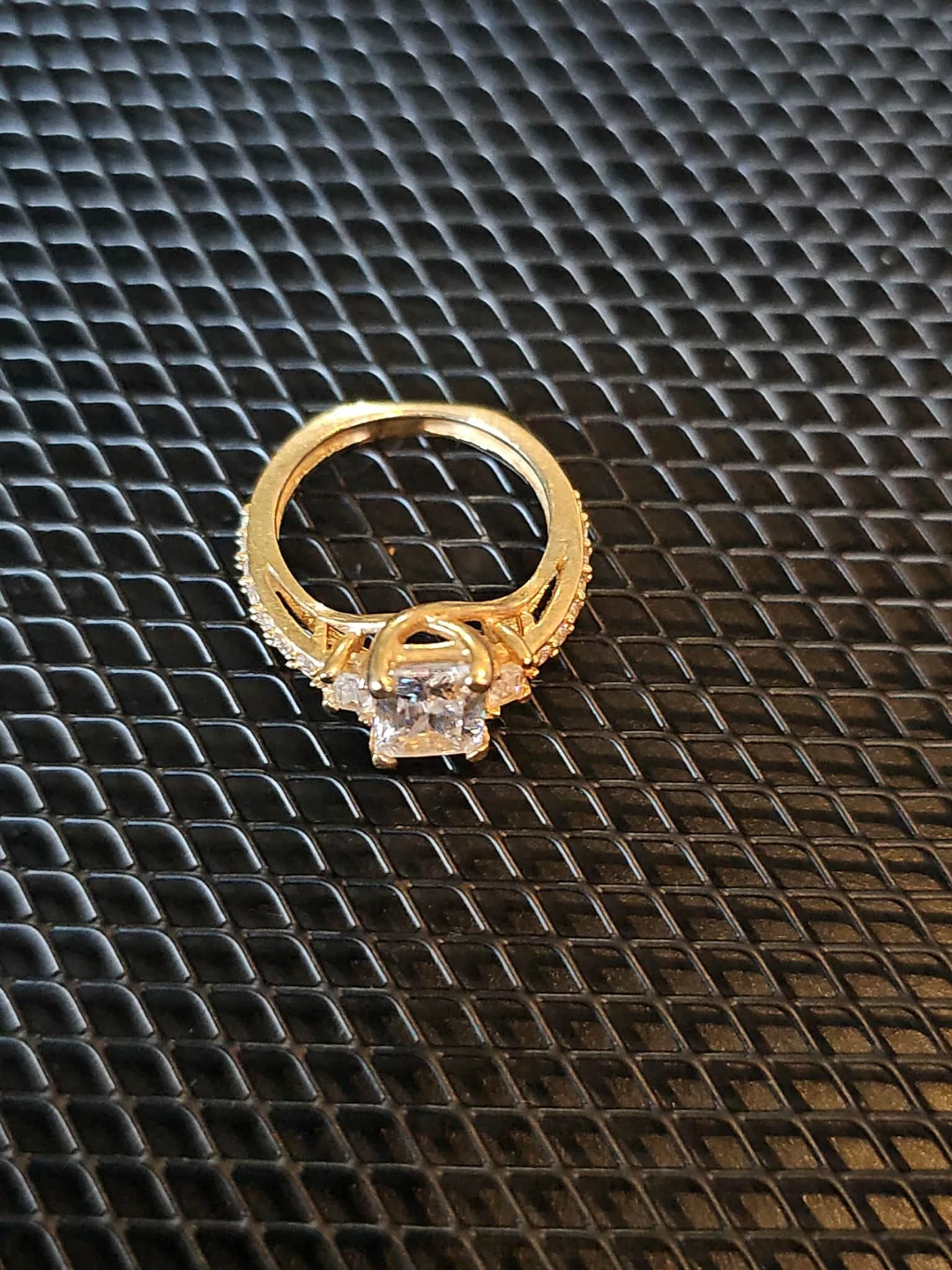 Gold-tone Ring with Princess-Cut Stone - photo 2