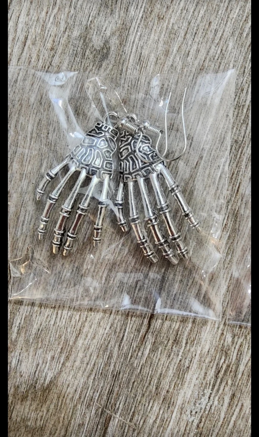 Silver Skeleton Hand Earrings