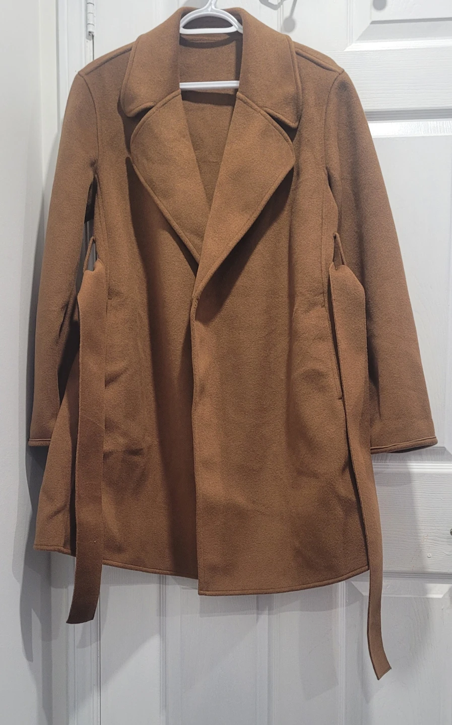 Brown Belted Wool Blend Coat