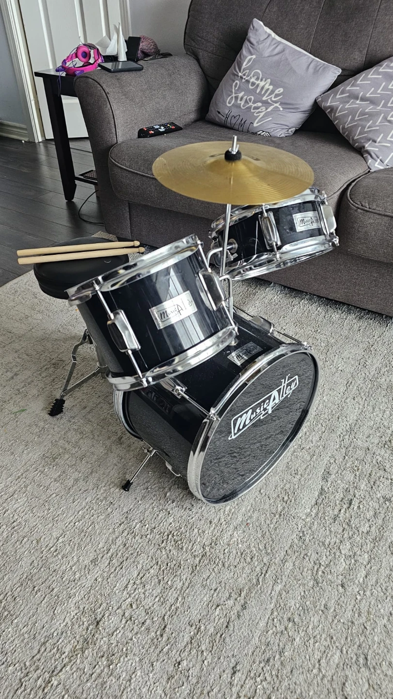 Music Alley Junior Kids Drum Set in metallic black.