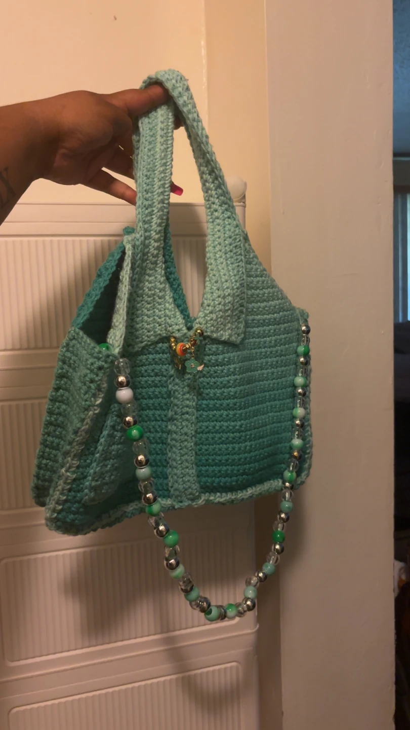 Crocheted Shoulder Bag with Beaded Strap - photo 2