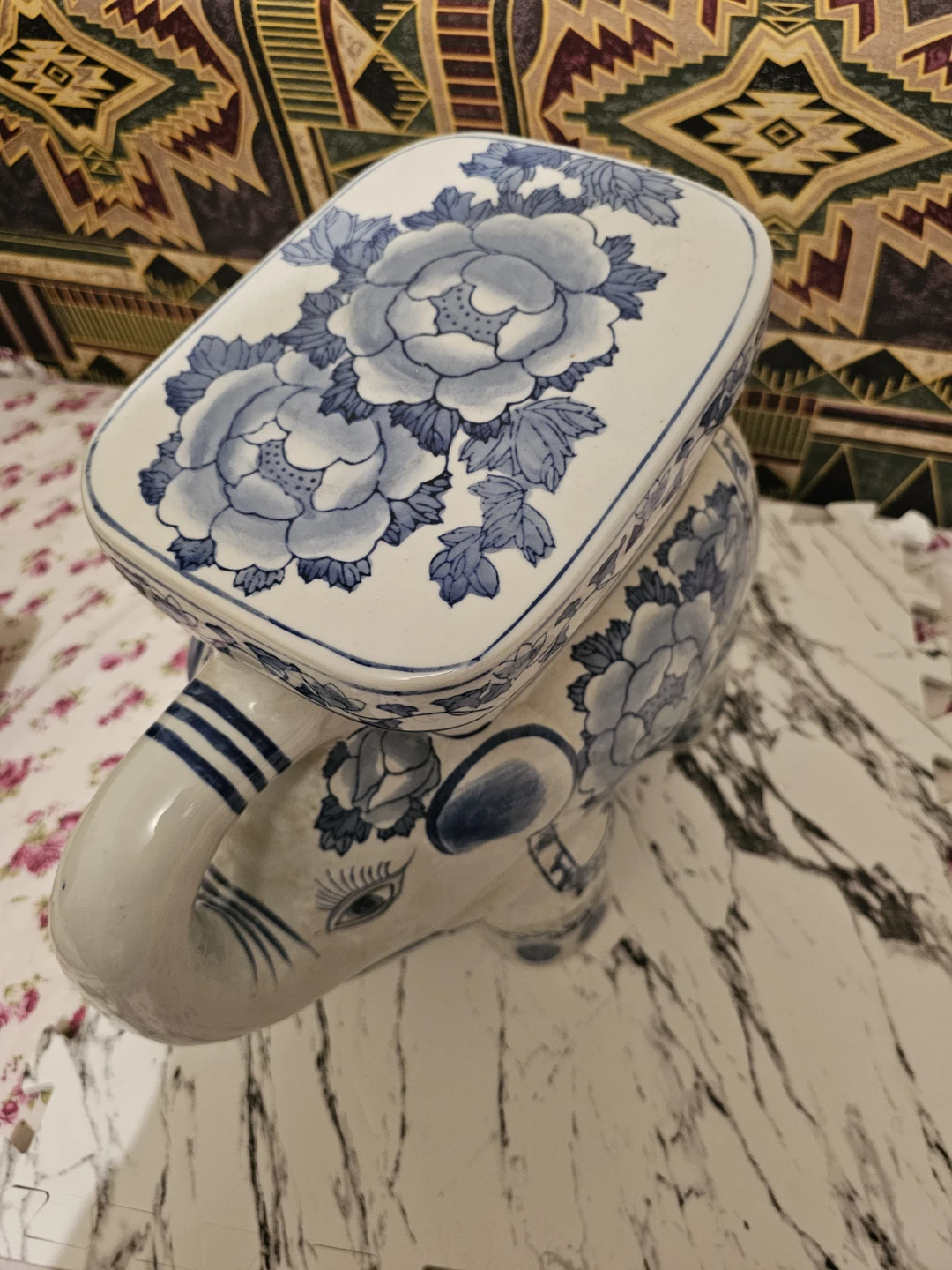 Blue and White Elephant Ceramic Garden Stool - photo 4