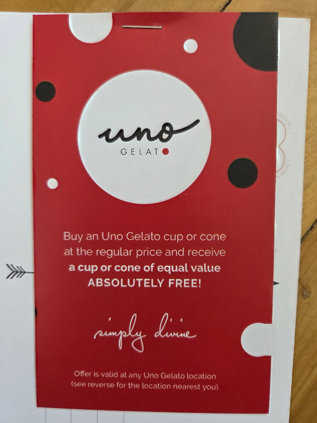 Uno Gelato Free Cup or Cone Offer