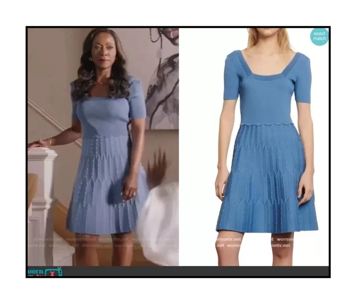 Sandro Flyn Blue Knit Bead-Embellished Fit+Flare Dress - photo 2