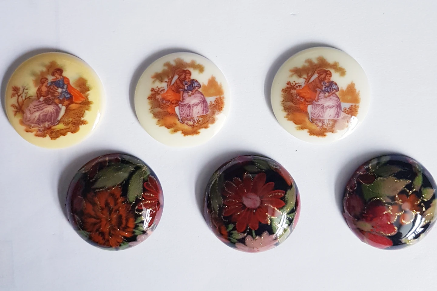 Vintage (1960s) Cabochons. One - $2. Five - $8.