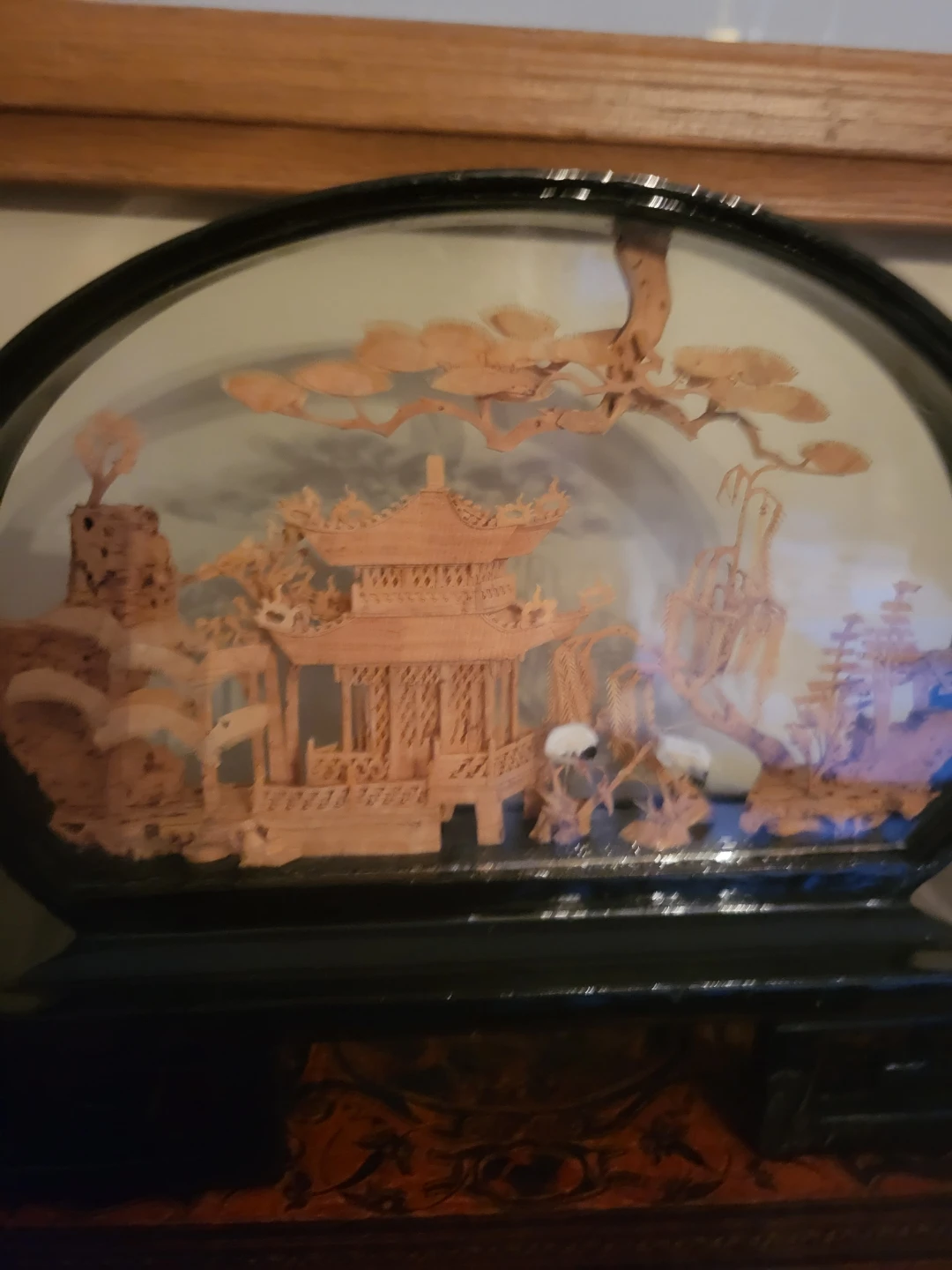 Vintage Cork Carving Diorama with Pagoda and Cranes - photo 2