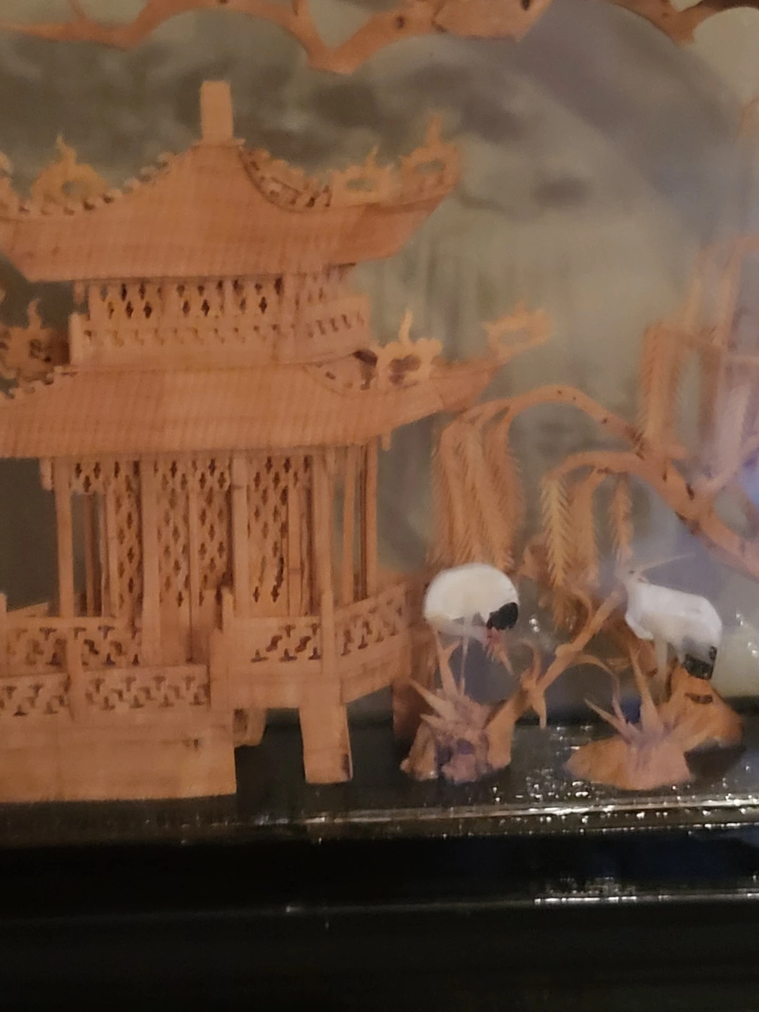 Vintage Cork Carving Diorama with Pagoda and Cranes - photo 3