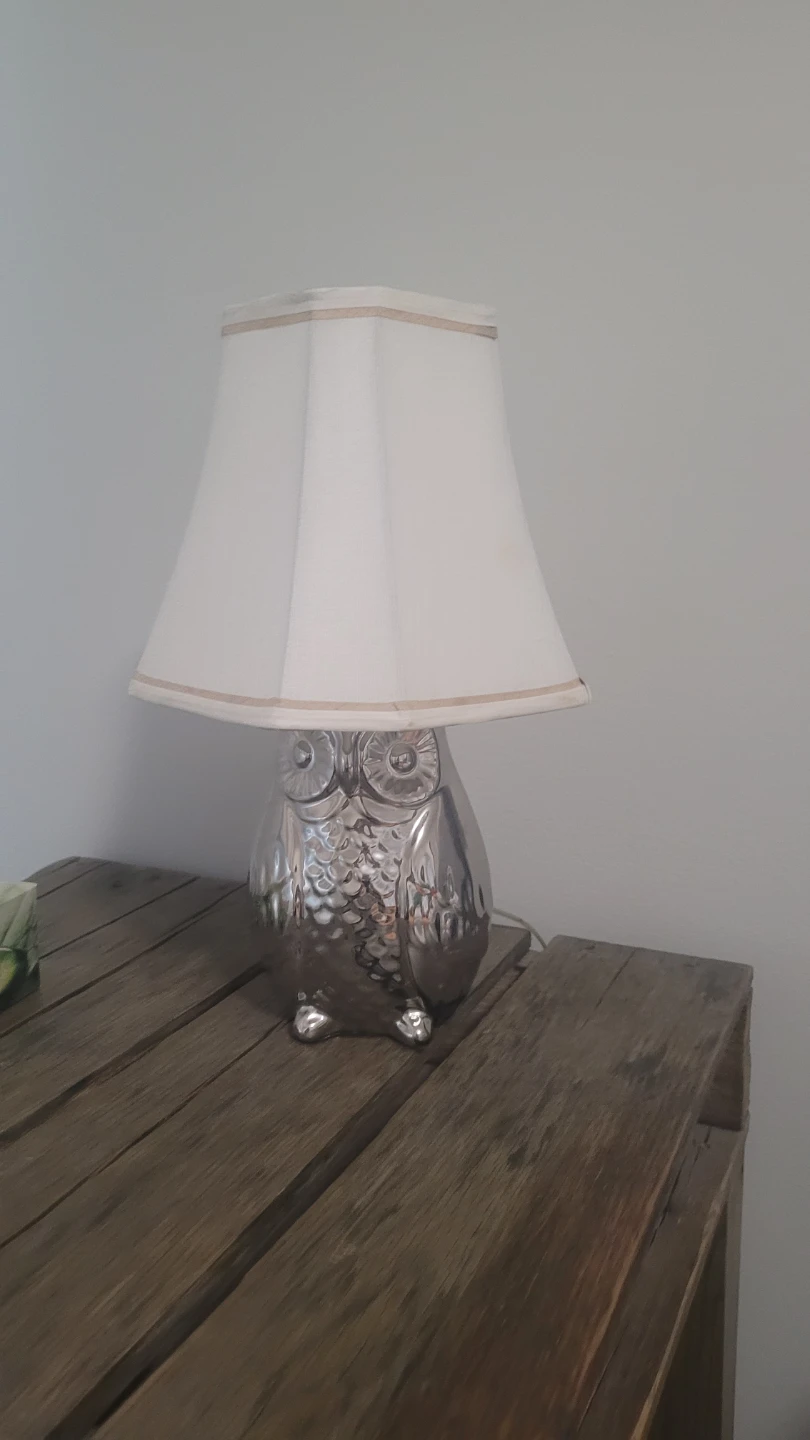 Silver Owl Table Lamp with White Shade
