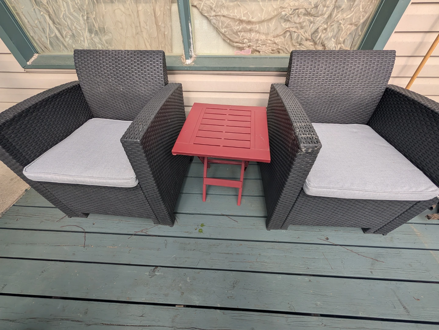 Dark Grey Wicker Patio Chair with Light Grey Cushion
