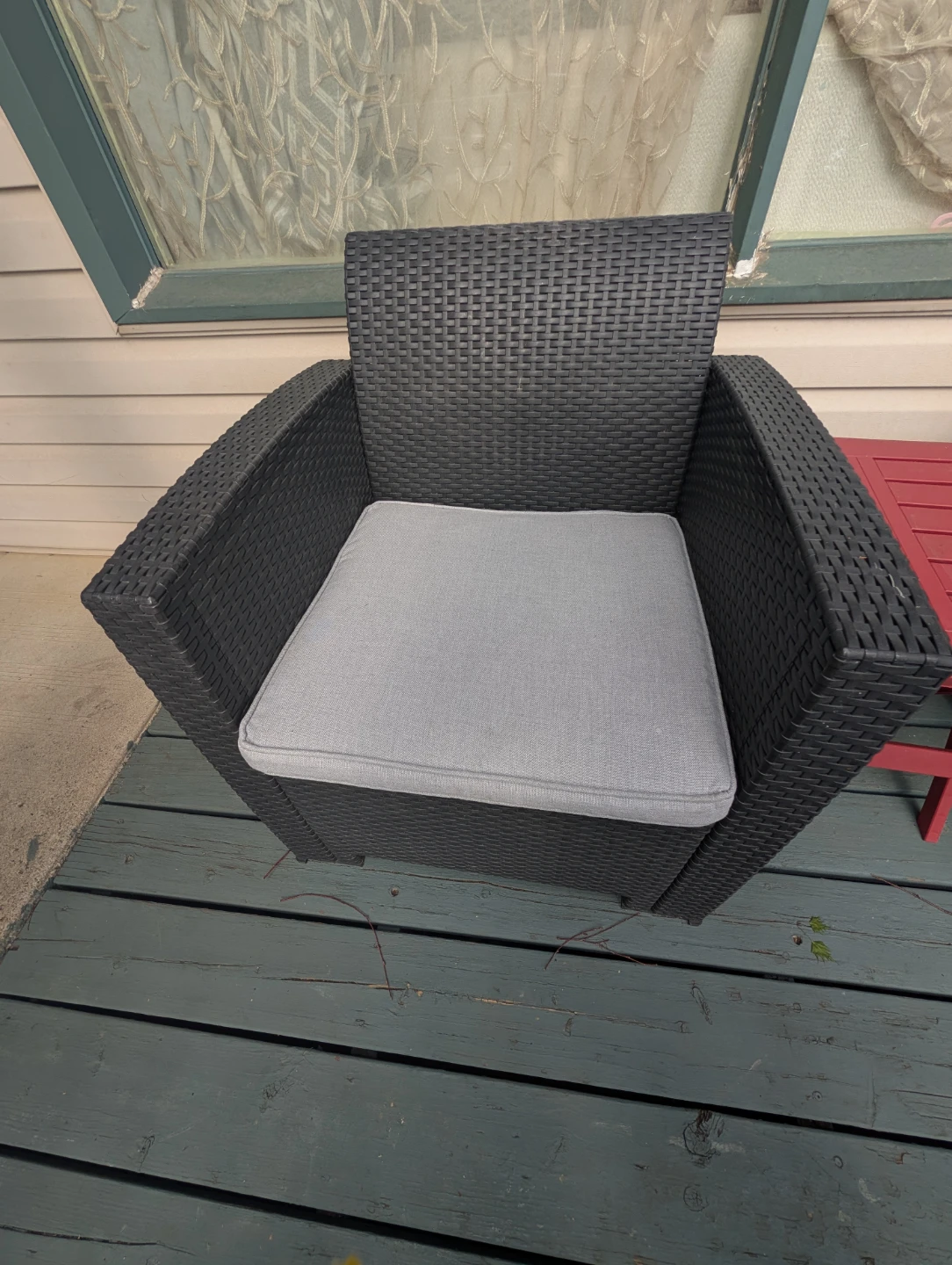 Dark Grey Wicker Patio Chair with Light Grey Cushion - photo 2
