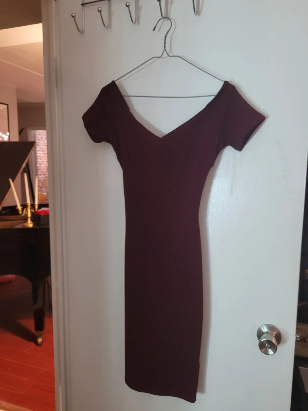 Maroon Off-the-Shoulder Knot Front Dress