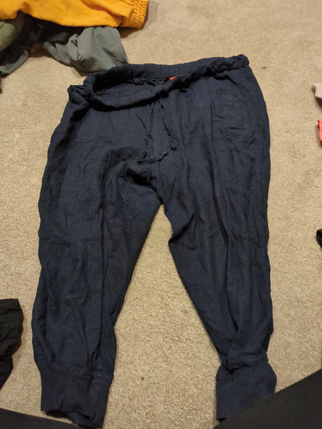 Dark Blue Linen Blend Cropped Pants 1X