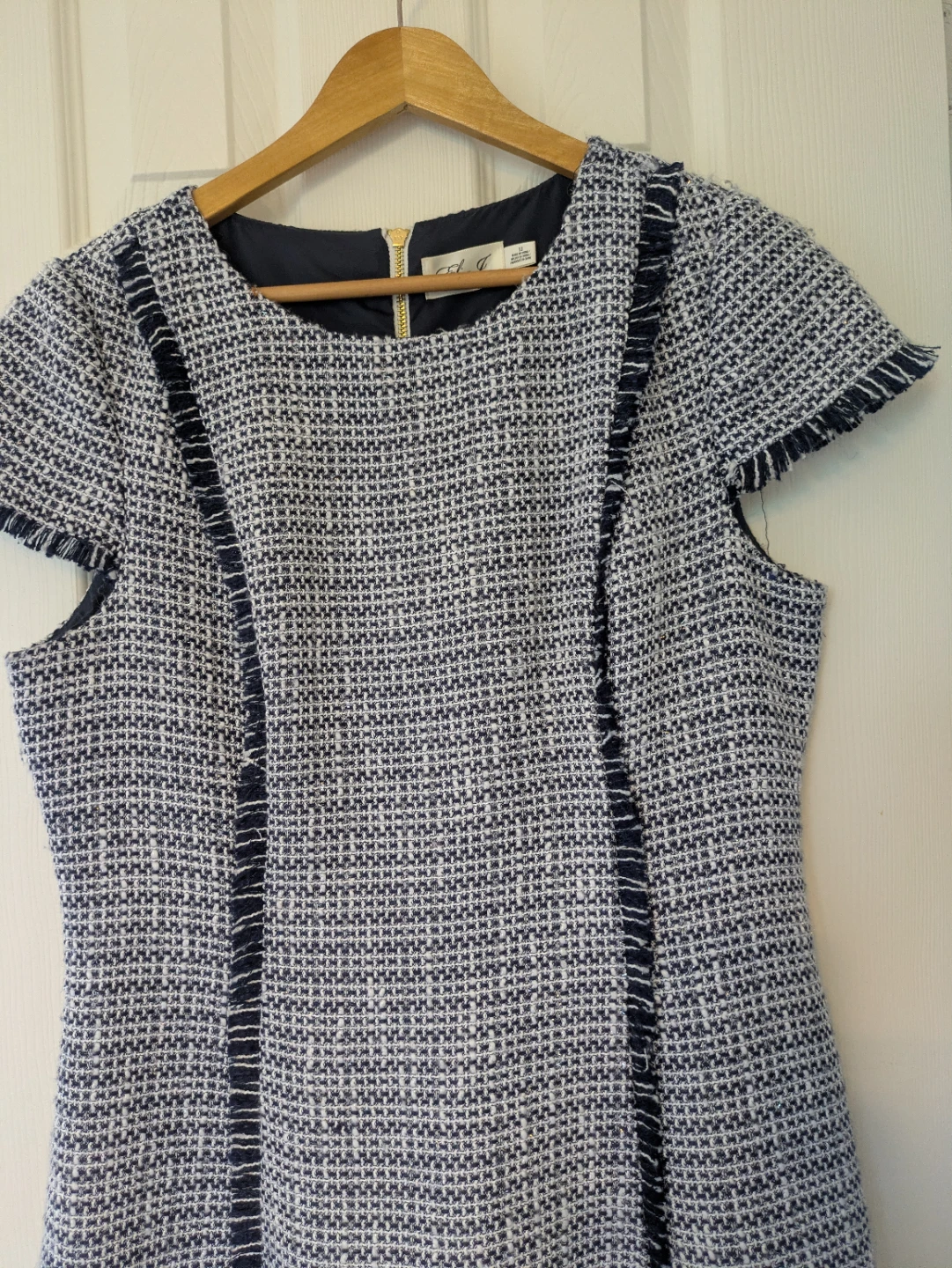 Eliza J Navy & White Tweed Dress - Size 12 - photo 3