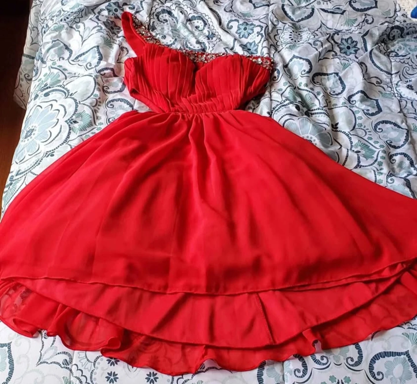 City Studio Red Embellished One-Shoulder Dress Size 3