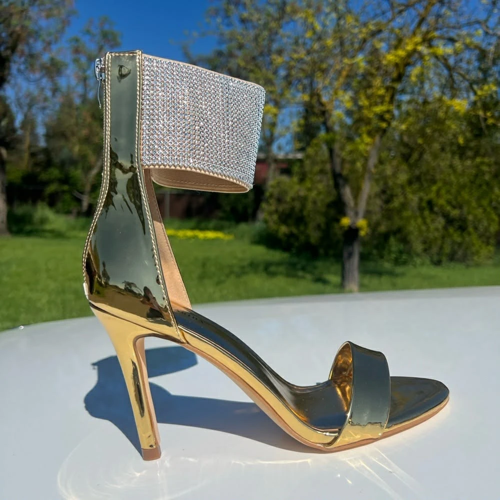 Gold Rhinestone Ankle Strap Heels - photo 2