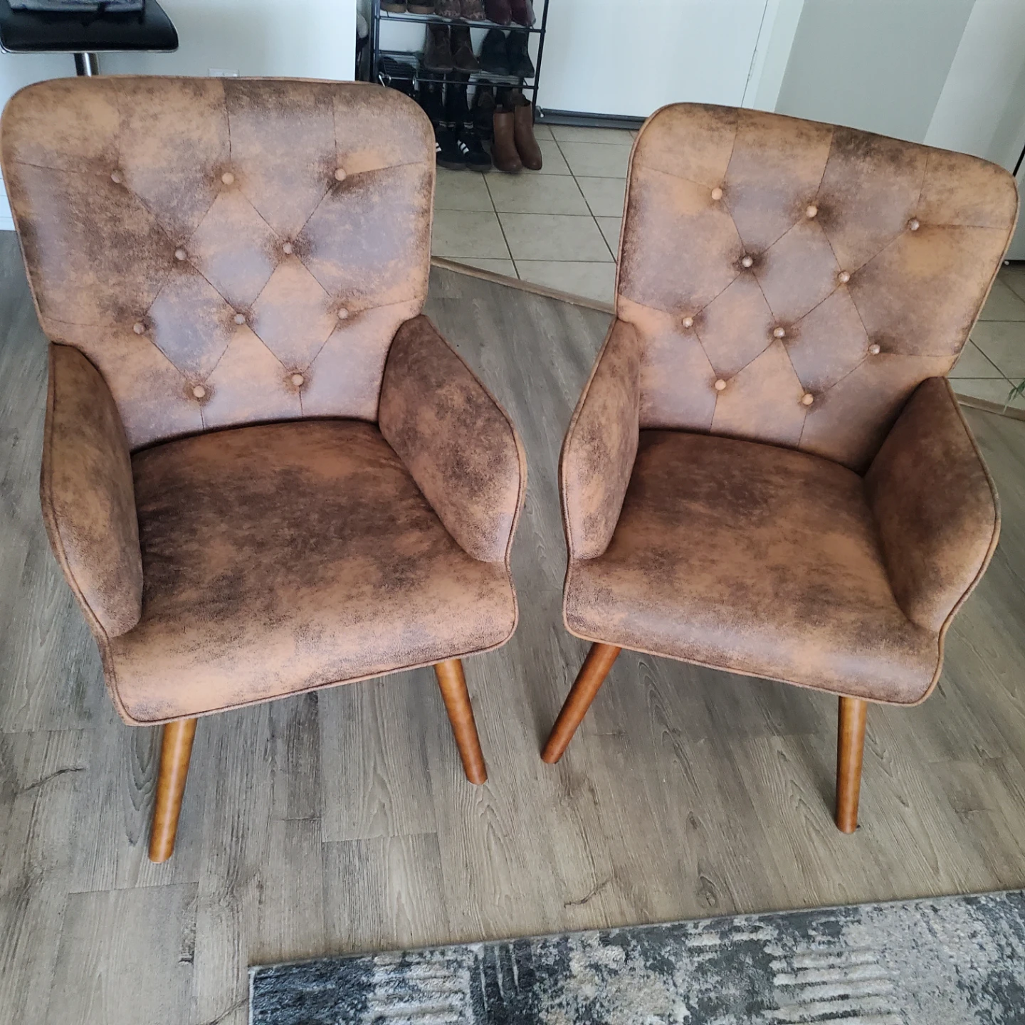 2 Faux Leather Accent Chairs - Brown