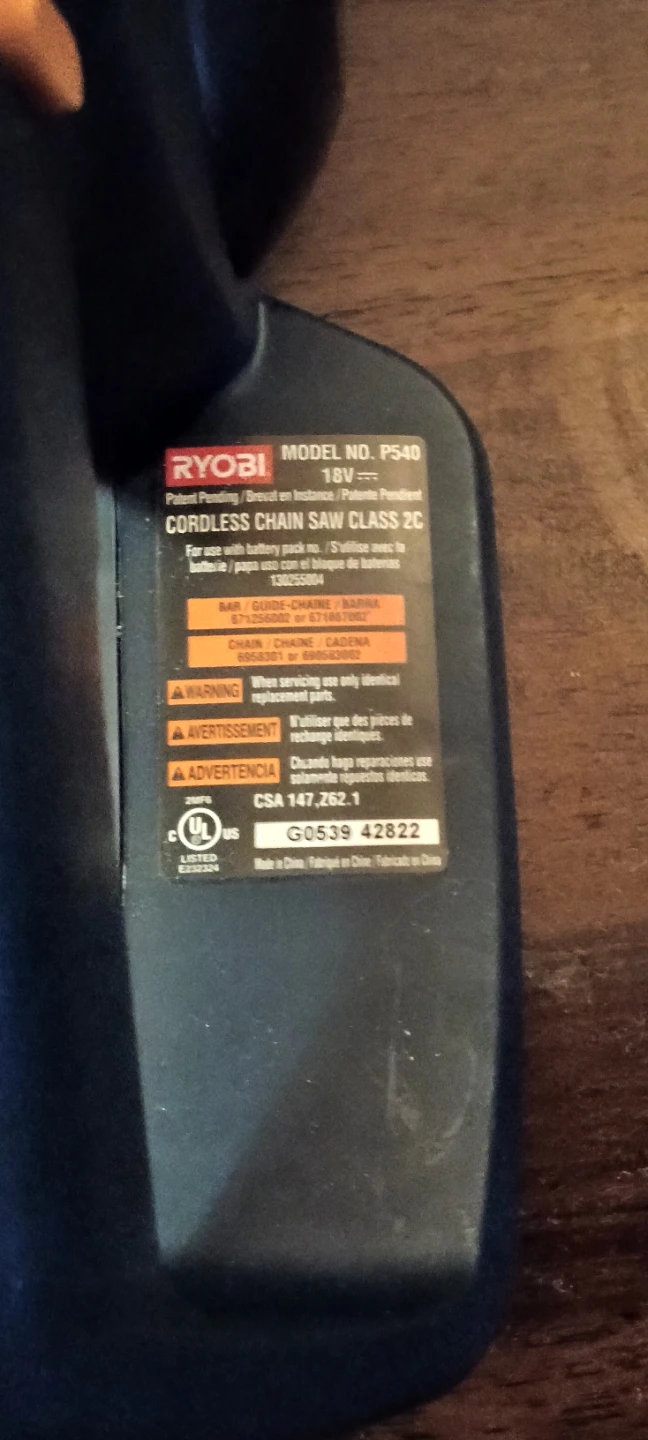 Ryobi 18V Cordless Chain Saw Class 2C - photo 3