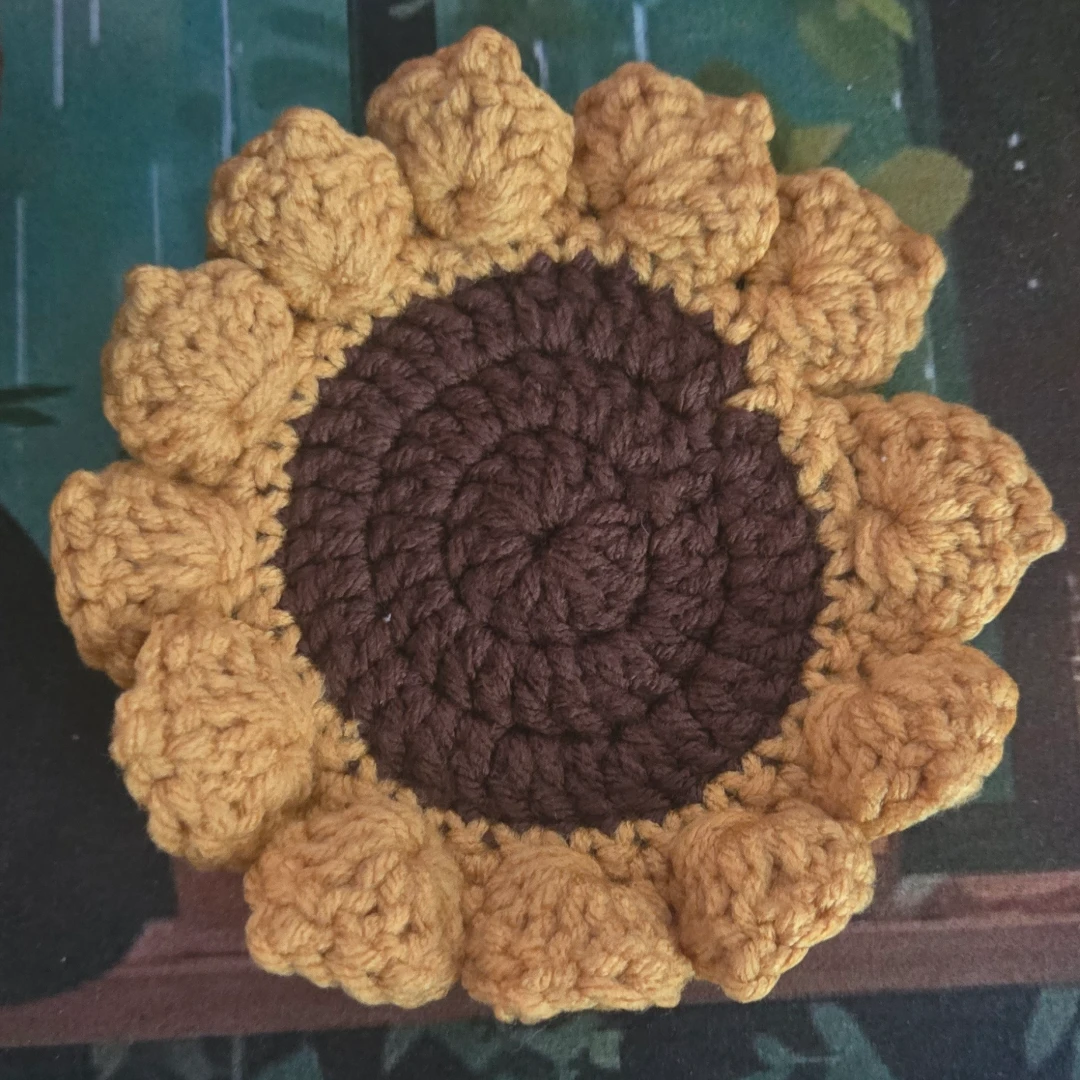 Handmade Crochet Sunflower Coaster Set