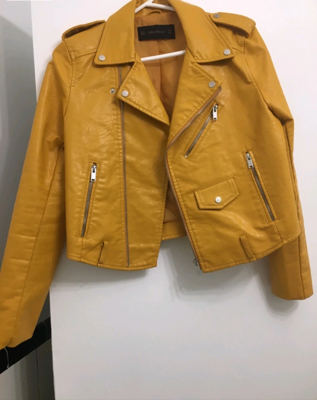 Yellow Faux Leather Biker Jacket - photo 3