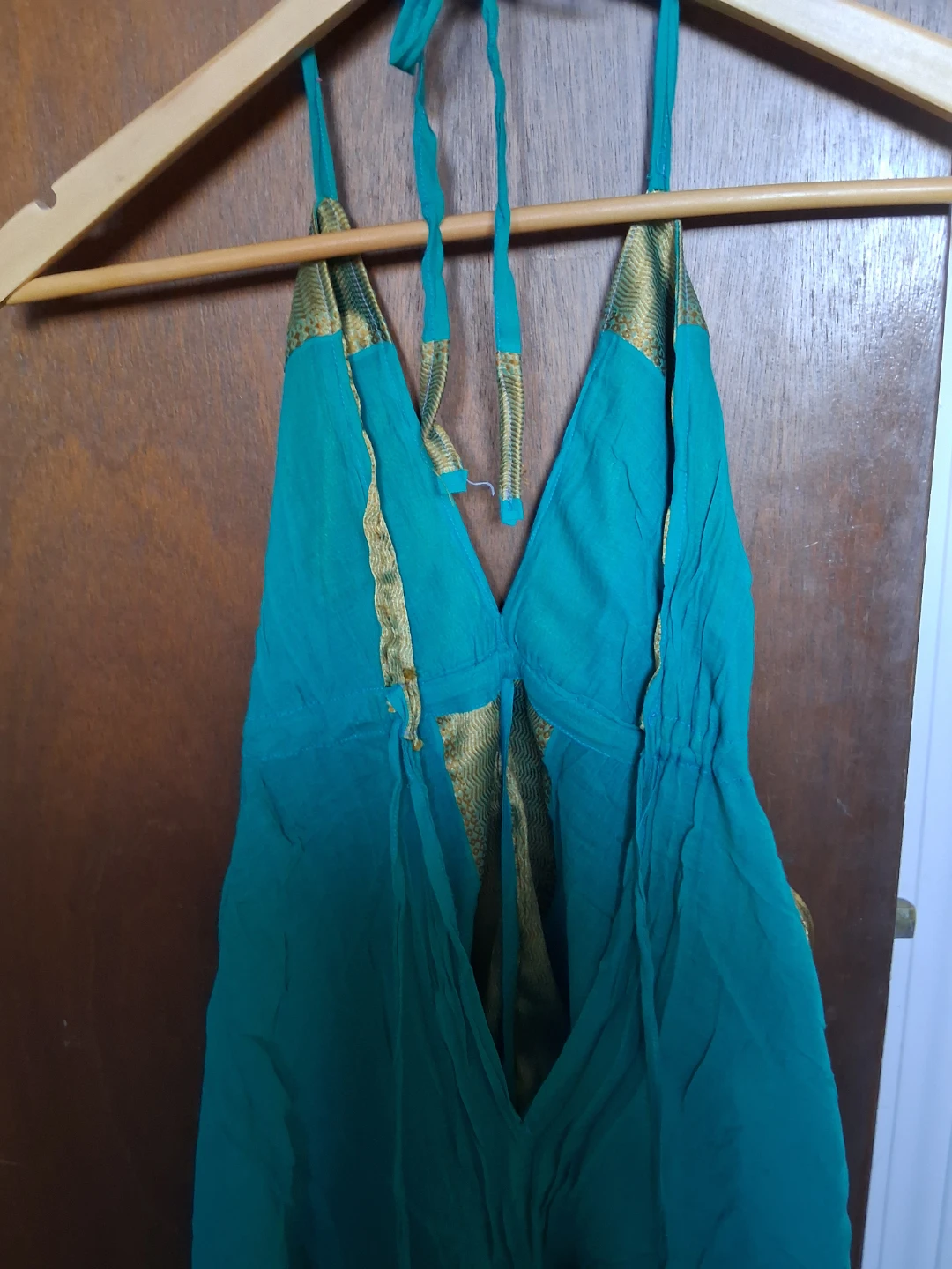 BOHO HALTER TEAL MAXI DRESS WITH GOLD TRIM - photo 4