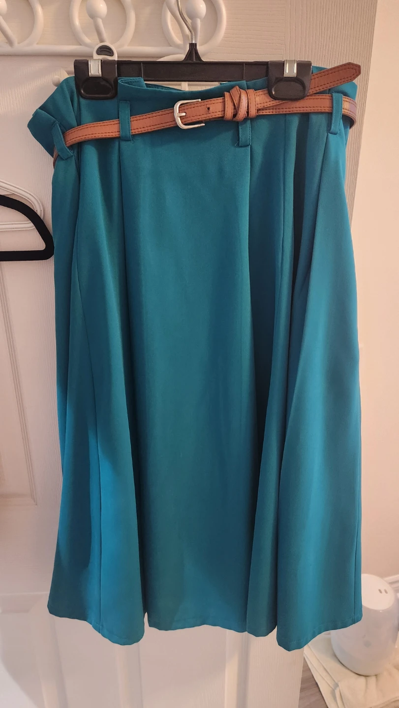 Teal Midi Pleated Skirt with Belt