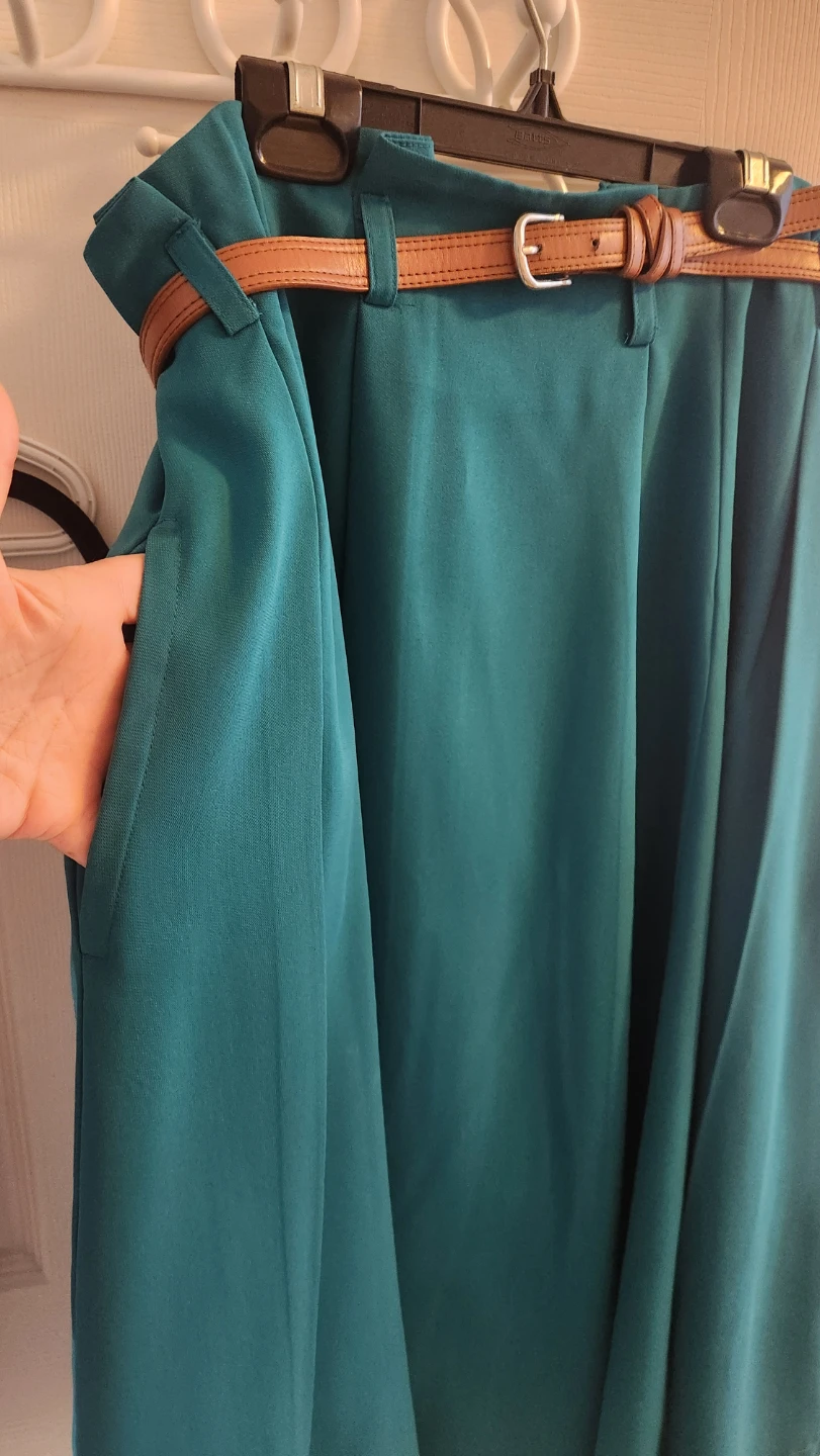 Teal Midi Pleated Skirt with Belt - photo 2