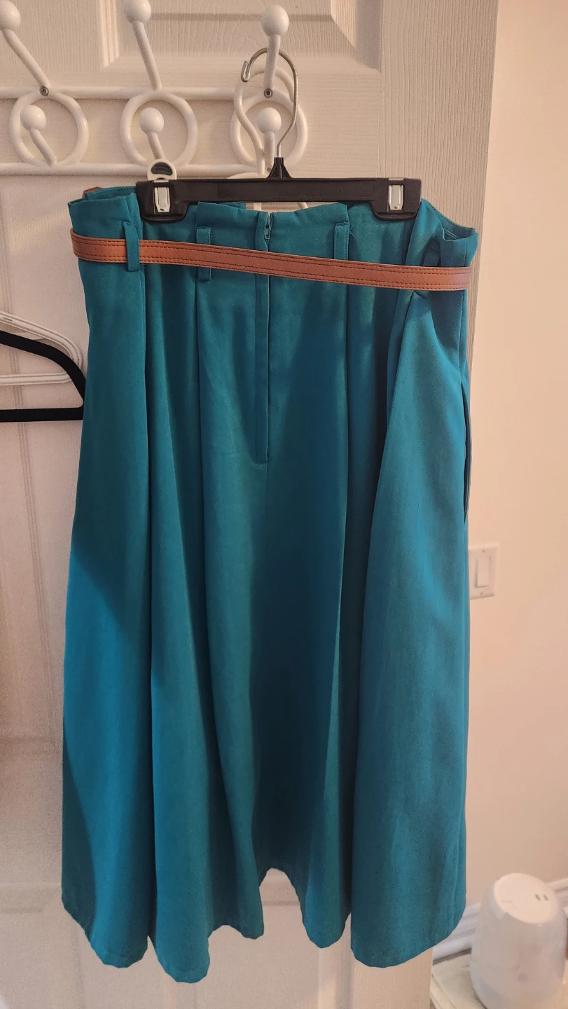 Teal Midi Pleated Skirt with Belt - photo 3