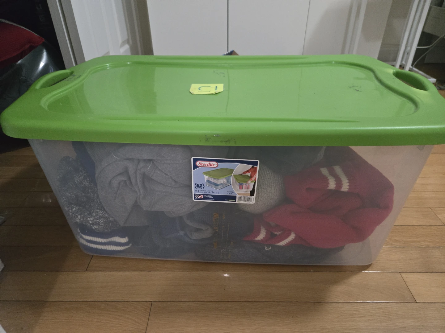 Sterilite Clear Storage Bin with Green Lid