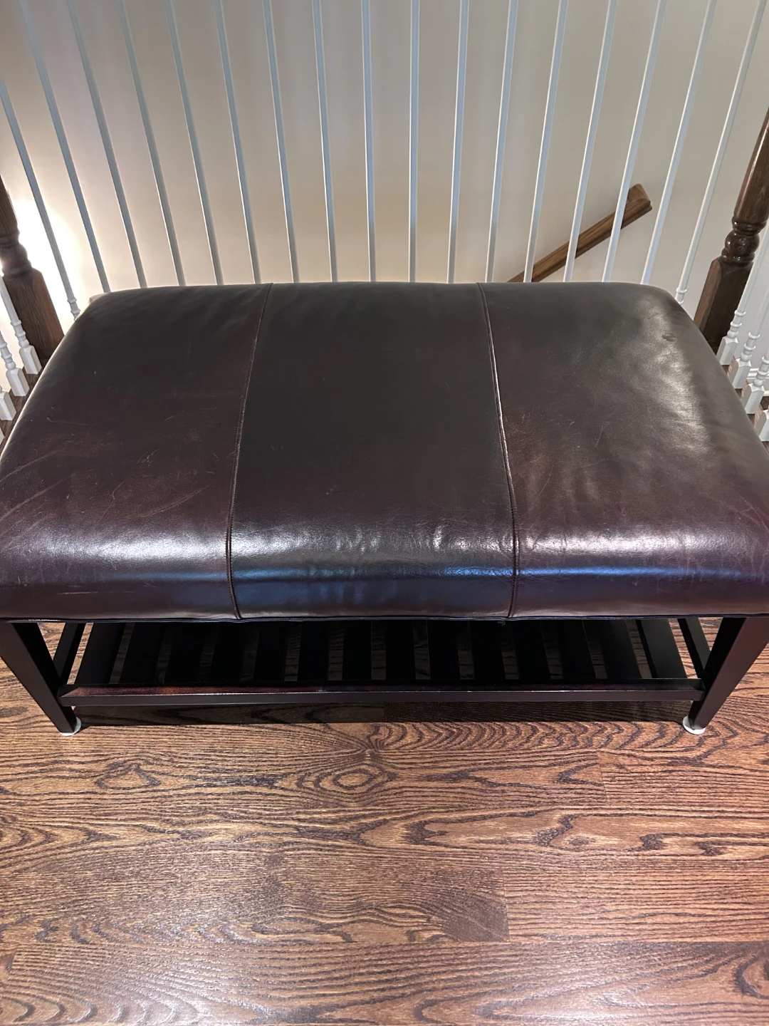 Dark Brown Leather Storage Bench - photo 2